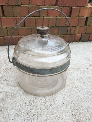 Vintage Glass Kerosene Jar Jug Bottle Metal Handle Primitive Stove Country Decor