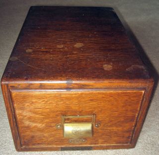 Antique One Single Drawer Wagemaker Oak Index Card File Box Dovetail Cabinet Ny