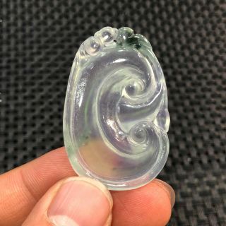 Chinese White Ice Jadeite Jade Handwork Auspicious Ruyi Collectible Rare Pendant 7