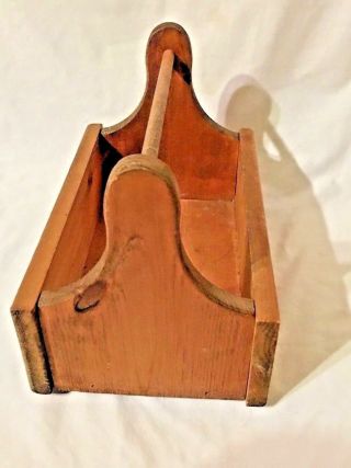 Primitive Vintage WOODEN TOOL TOTE Caddy CARRIER Tray Branch Handle Apples 2