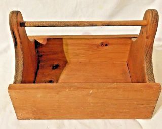 Primitive Vintage WOODEN TOOL TOTE Caddy CARRIER Tray Branch Handle Apples 3