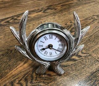 Deer Antler Silver Clock For Mantle Table Or Desk Very Solid Clock