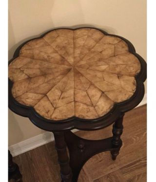 Vintage End Table Antique Rare Scalloped & Brown Wood End Table