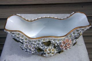 Vintage Flower Encrusted Porcelain Sitzendorf/Dresden - style Gilded Bowl 