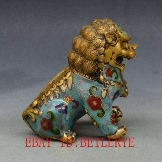 A Piar Chinese Antique Brass Handwork Cloisonne lion Statue L31 5