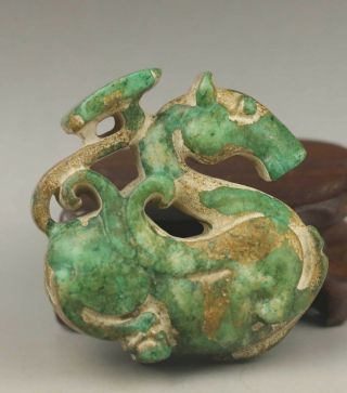 Chinese old natural jade hand - carved dragon pendant 2 inch 2