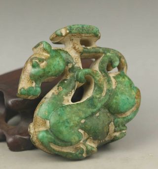 Chinese old natural jade hand - carved dragon pendant 2 inch 4