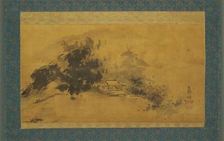 掛軸1967 Japanese Hanging Scroll : Teiko " Mansion On Hill Scenery " @zw119
