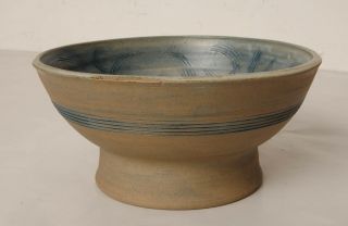 Studio Pottery Bowl With Blue Line Themed Design 7.  1/4 Inches