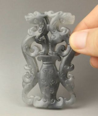 Chinese old natural jade hand - carved dragon pendant 2.  9 inch 2