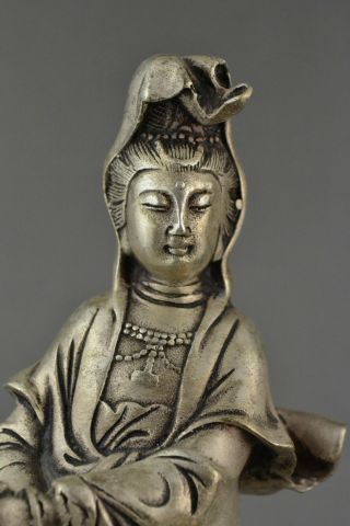 old China copper plating silver dragon statue carved guanyin bodhisattva e02 2