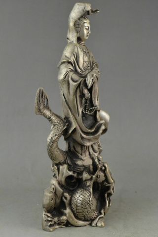 old China copper plating silver dragon statue carved guanyin bodhisattva e02 6