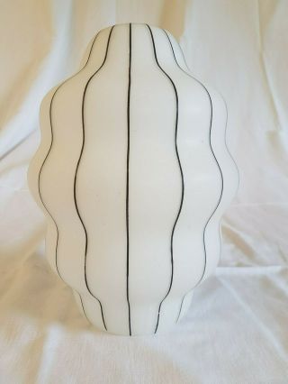 Vintage 1930s Opaque White Glass Lampshade Black Stripes Rippling Shape