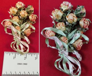 Vintage Antique Silk Ombre Rosette Ribbon Work Flower Bouquet Posy Dress Trim