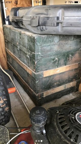 Antique Steamer Trunk Chest Wood With Metal Hardware Painted Shop/ac276