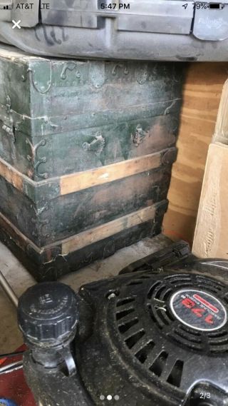 Antique Steamer Trunk Chest Wood With Metal Hardware Painted Shop/AC276 2