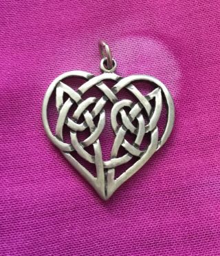 Vintage Antique Silver Celtic Knot Love Heart Charm Pendant Estate Find Retro