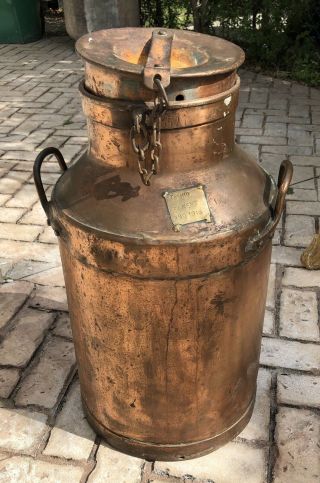 Large Copper Clad Milk Can Jug 1916 Antique