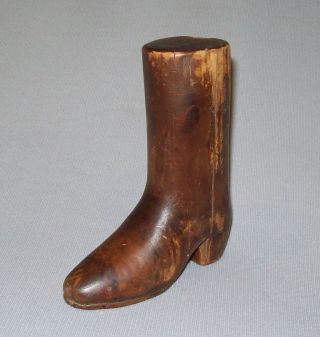 Antique 19th C Folk Art Hand Carved Wooden Boot 4.  5 " Tall Treen Treenware