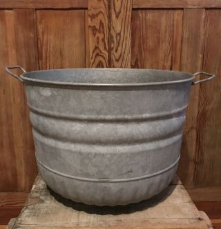 Vintage Galvanized Tub Double Handled Bucket,  Planter,  18” Wide,  13”high,  Vgc