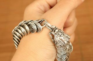 Asian Tibetan Silver Hand Carving Dragon Bracelet Noble Gift