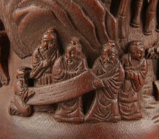 Chinese Exquisite Hand carved landscape people Carving bamboo Brush pot 6