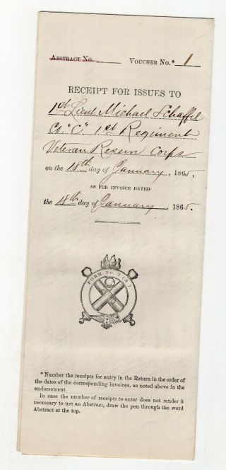 1865 Civil War Document Equipment Issued To Co C 1st Regiment Volunteer Reserve