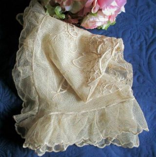 Antique Embroidered Tambour Cotton Net Lace Pillow Cover Threadwork Buttons