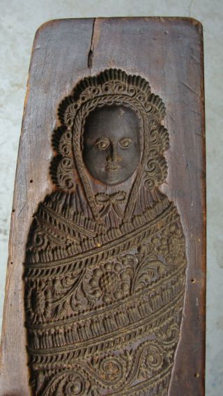 maple early19th C Springerle / cookie board,  swaddled baby w incredible detail 2