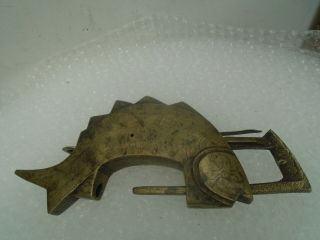 Interesting Large Antique Brass Fish Lock Possibly Oriental Or Asian Odd Curio