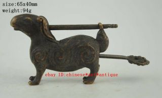 Old China Fengshui Copper Zodiac Year Sheep Goat Statue Collect Lock Key B02