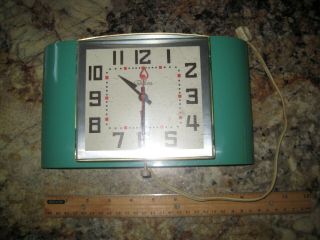 Mcm Art Deco Telechron Turquoise Green Kitchen Clock Wall Electric Model 2h29
