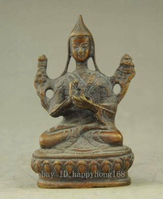 Tibet Old Brass Carved Little Tsongkahpa Guru Buddha Bronze Statue B01