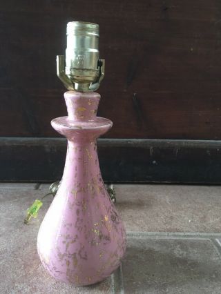 Vintage Mid Century Boudoir Table Lamp Ceramic Pink And Gold Splatter 9 In Tall