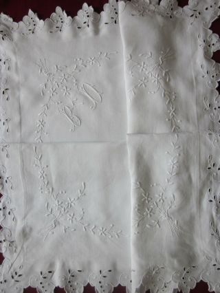 Antique French Linen Fil Scalloped Edges Pillow Case With " Soufflet " Bd Monogram