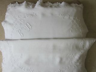 Antique French linen Fil scalloped edges PILLOW CASE with 