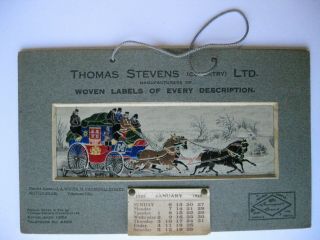 Rare Stevengraph Silk Picture The Good Old Days 1929 Calendar Thomas Stevens