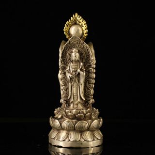 Chinese Old Copper Plating Silver Handmade Gold Plating Three Buddha Statue D02c