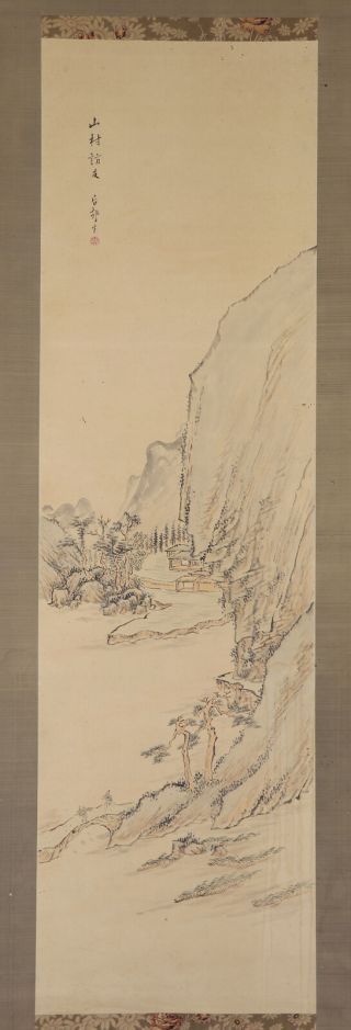Japanese Hanging Scroll Art Painting Sansui Landscape Asian Antique E8074