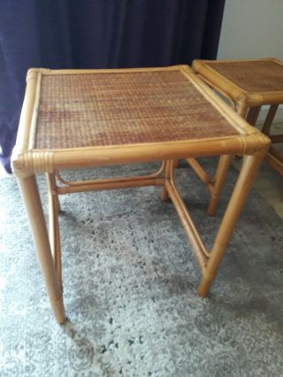 Vintage bamboo rattan cane nest of 3 side tables 5