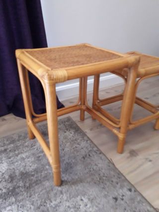Vintage bamboo rattan cane nest of 3 side tables 6