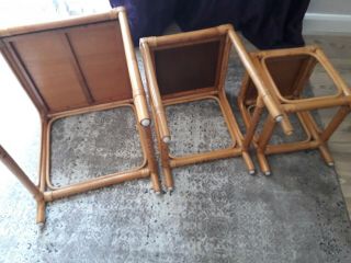 Vintage bamboo rattan cane nest of 3 side tables 7