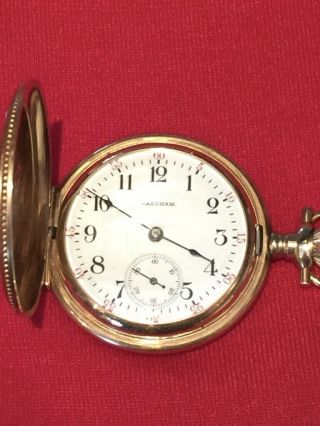 Gorgeous 1907 Waltham Pocket Watch Solid 14K Gold Hunter Case,  15 Jewel,  Size 0s 12