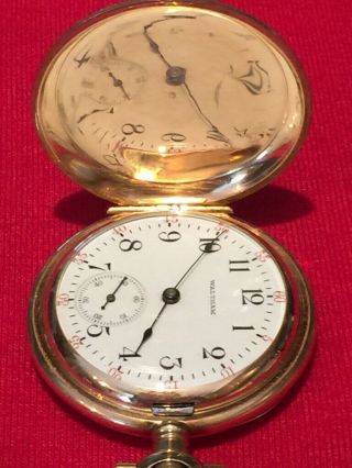 Gorgeous 1907 Waltham Pocket Watch Solid 14K Gold Hunter Case,  15 Jewel,  Size 0s 5