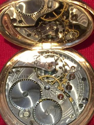 Gorgeous 1907 Waltham Pocket Watch Solid 14K Gold Hunter Case,  15 Jewel,  Size 0s 7