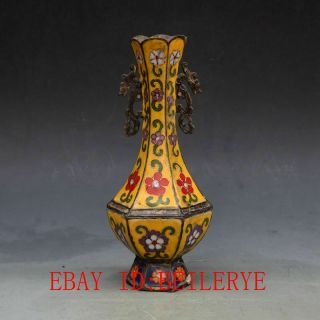 Chinese Antique Purple Copper Handwork Cloisonne Vase W Kangxi Mark L28