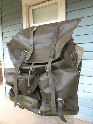 Vintage Swiss Army Military Leather & Waterproof Rubberized Backpack Rucksack