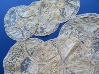 Set Of Twelve Antique Normandy Lace Doilies With A Variety Of Lace & Embroidery