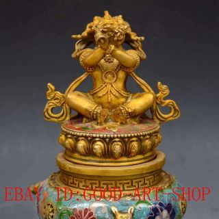Chinese Vintage Brass Handwork Cloisonne King Kong Buddha Incense Burner L13 2