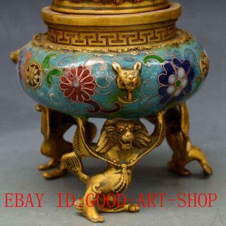 Chinese Vintage Brass Handwork Cloisonne King Kong Buddha Incense Burner L13 4